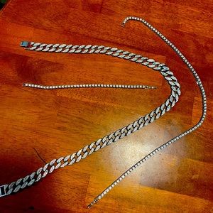 Jewelry set tennis chain Cuban chain bracelet or sold separately
